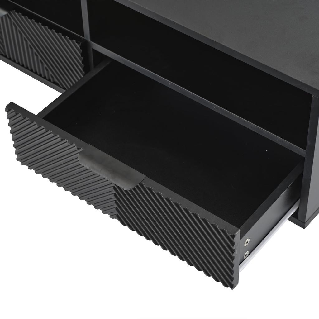 TV Schrank, 2 Fächern 2 Schublade Offenes Fach, Modern Lowboard 90 Zoll TV, böhmischer TV Board Sideboard Wohnzimmer & Esszimmer, Schwarz