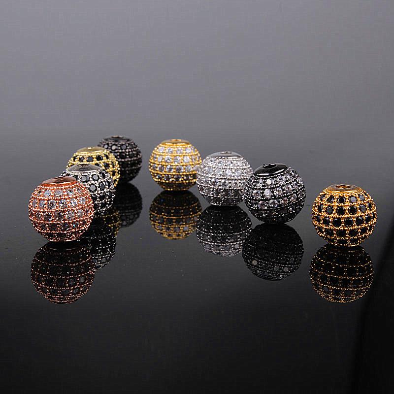 10mm Micro-Paved Zircon Copper Beads for DIY Jewelry - Black and White Round Ball Accessories