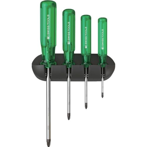 PB Swiss Tools 4-Piece Classic Handle Phillips Pozi Screwdriver Set with Holder, Paper Box 243.CBB