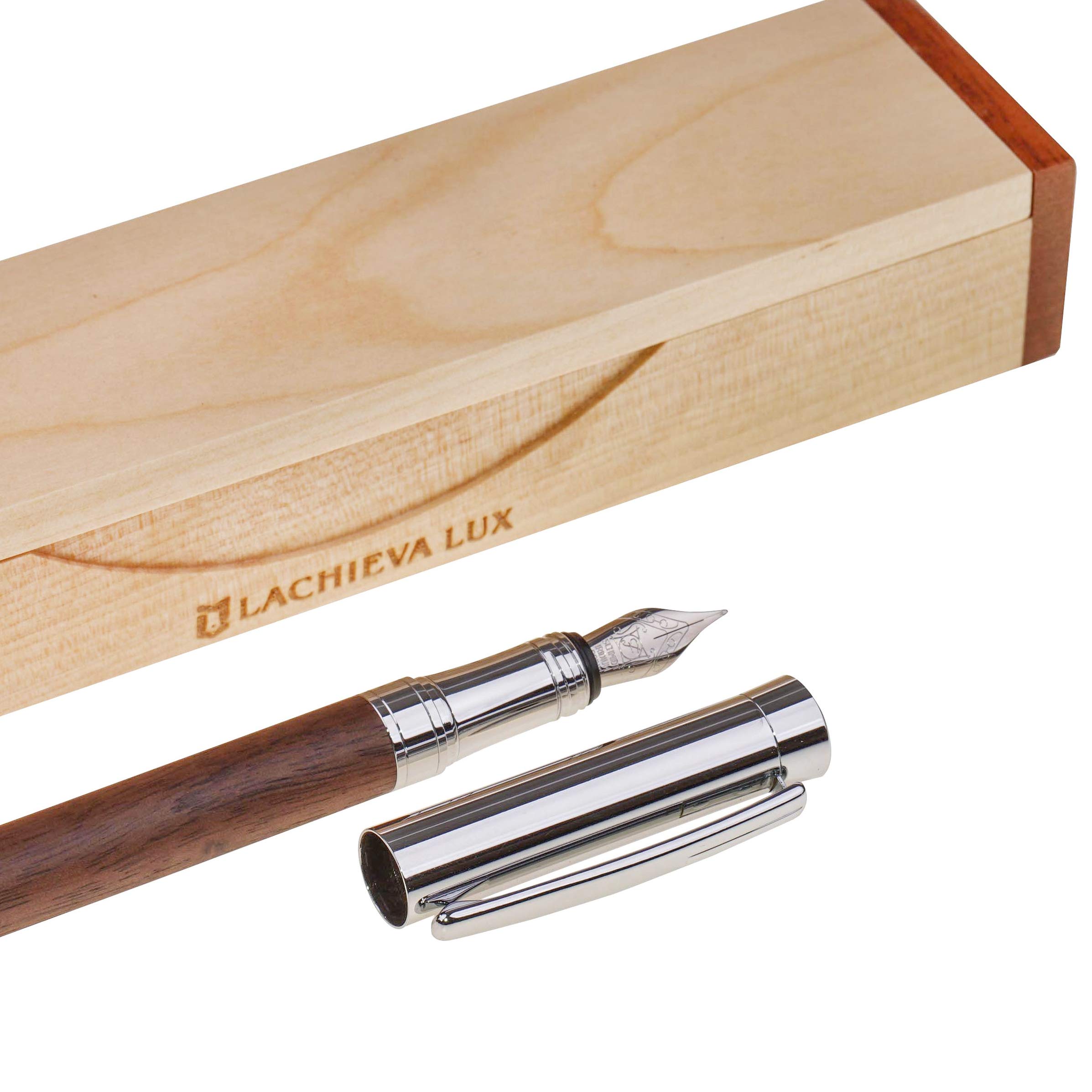 

LACHIEVA LUX Walnut Wood Fountain Pen with Nib and Fine Nib Gift Set Perfect for a Special Gift German-Made -