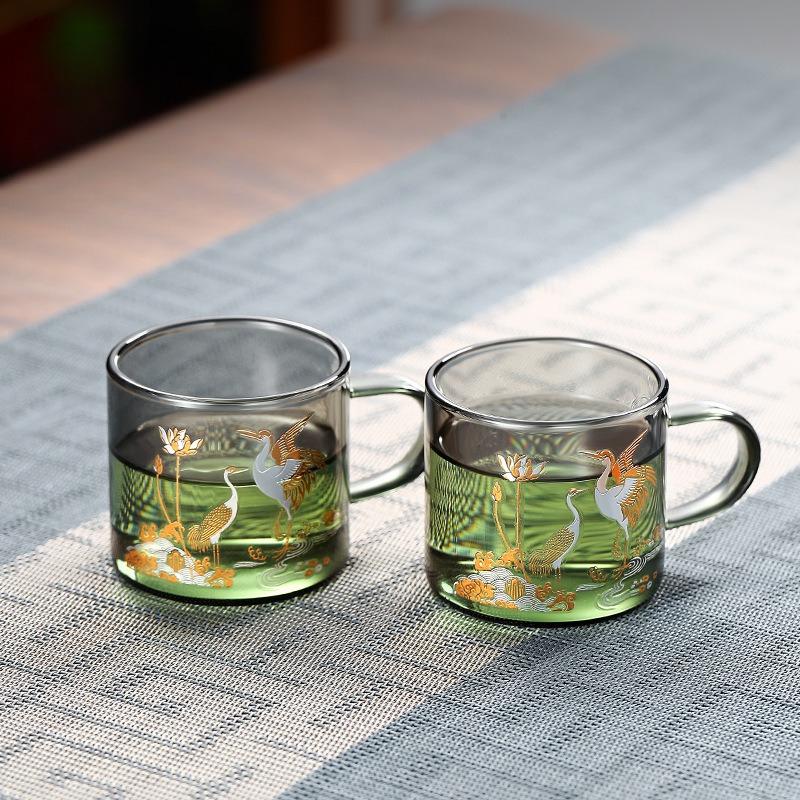 

Glass teacup high temperature resistant tea cup with handle transparent glass tea cup household kung fu teacup wholesale 200ml