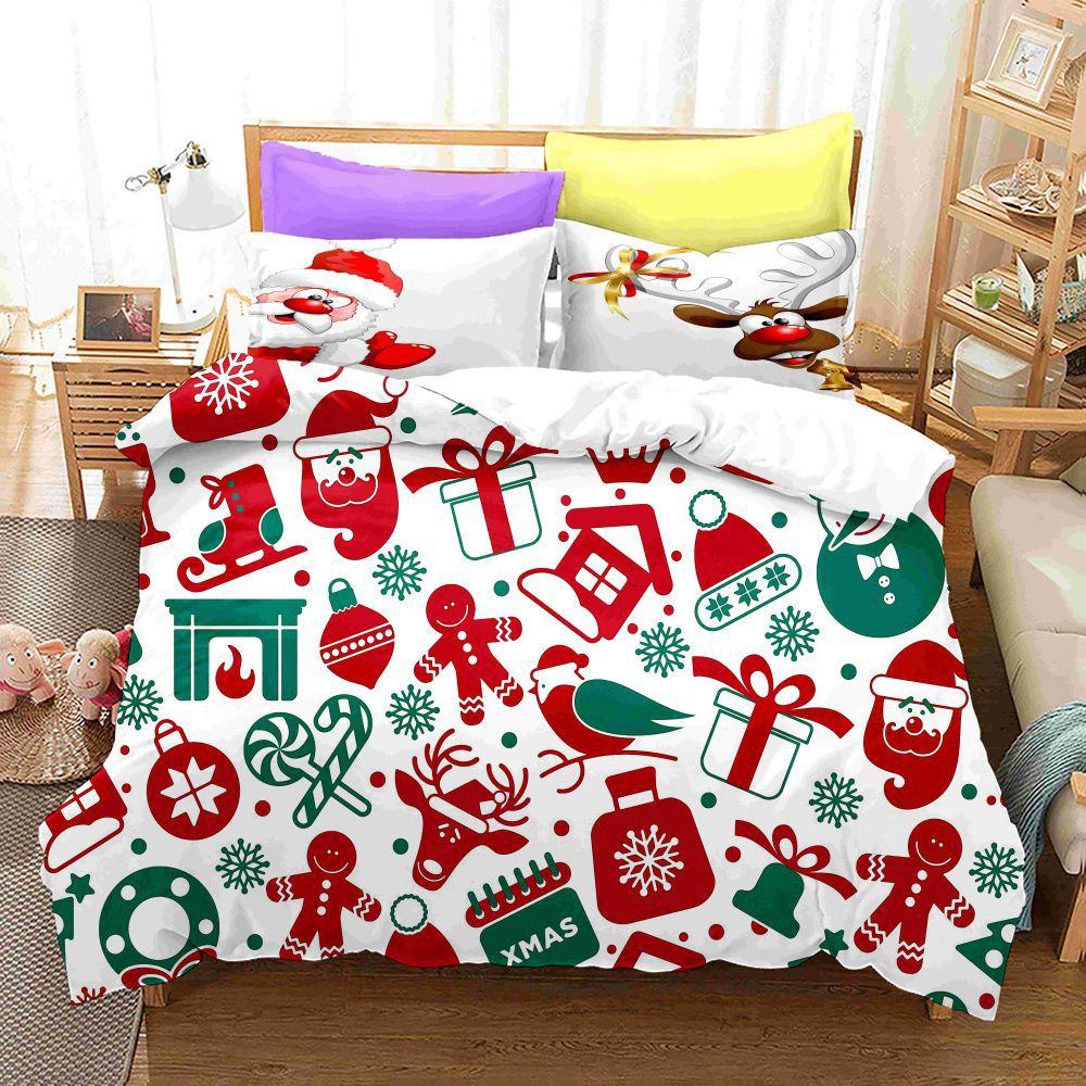 3D Digital Printing Bedding Four-Piece Set Three-Piece Set Christmas Bed Sheet Quilt Pillow
