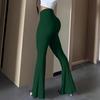Women Flared Pants Elastic High Waist Solid Color Long Pants Ribbed Texture Yoga Running Cycling Trousers
