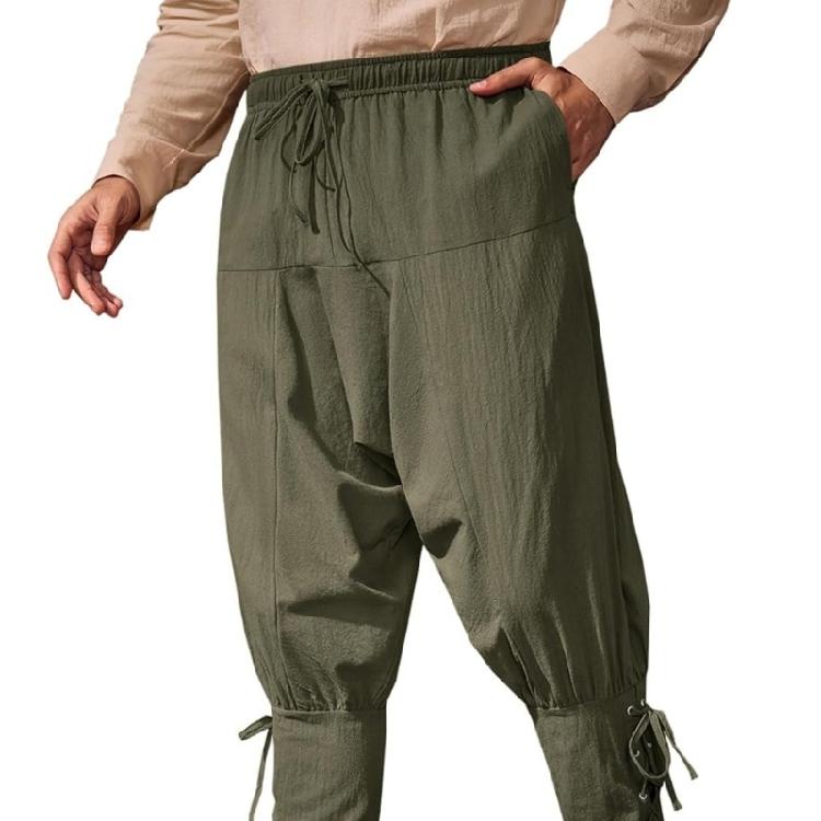 Men Pirate Pants Renaissances Ankle Band Pant Medieval Vikinges Navigator Pants Halloween Costume Cosplay with Drawstring