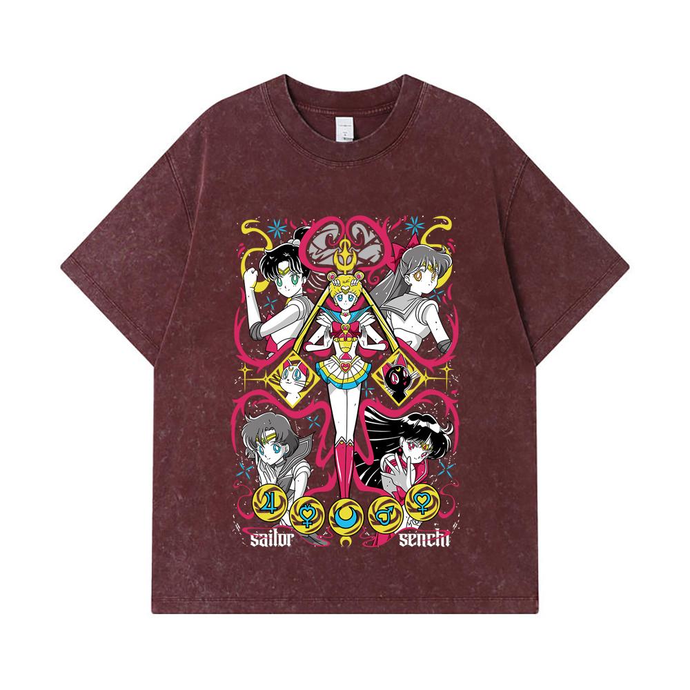 275 GSM Washed T-shirts 100% Cotton Sailor Moon V2 Print Unisex Heavy Cotton T Shirt