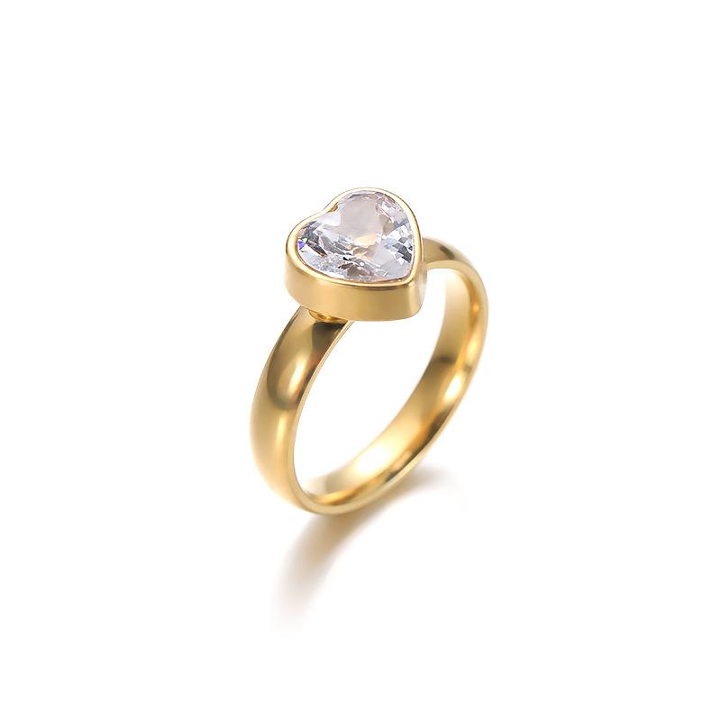 Heart Zircon Stainless Steel Gold Color Ring Women Luxury Minimalist Trendy Rings Zircon Wedding Band Gift Wholesale