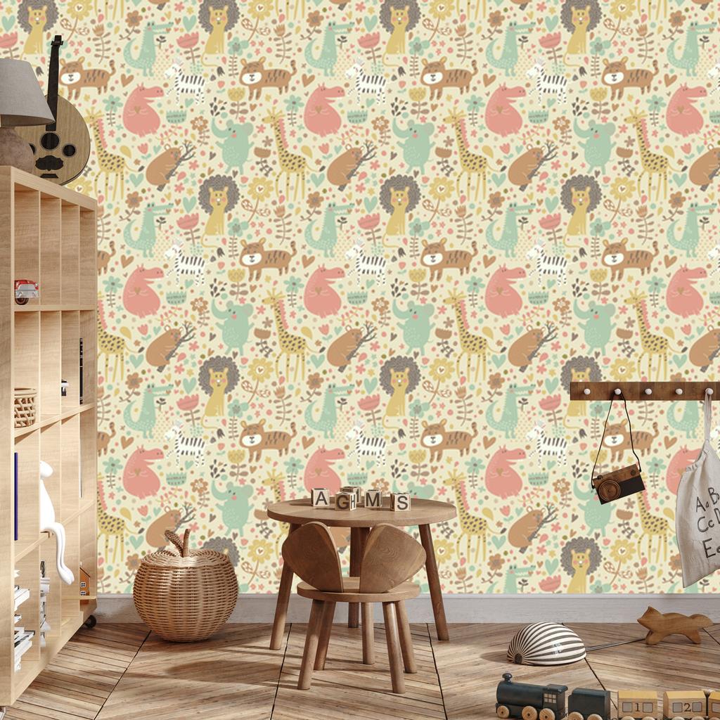 Safari Wallpaper Elephants Lions Zebras Plants for Living Room and Bedroom 50x1000