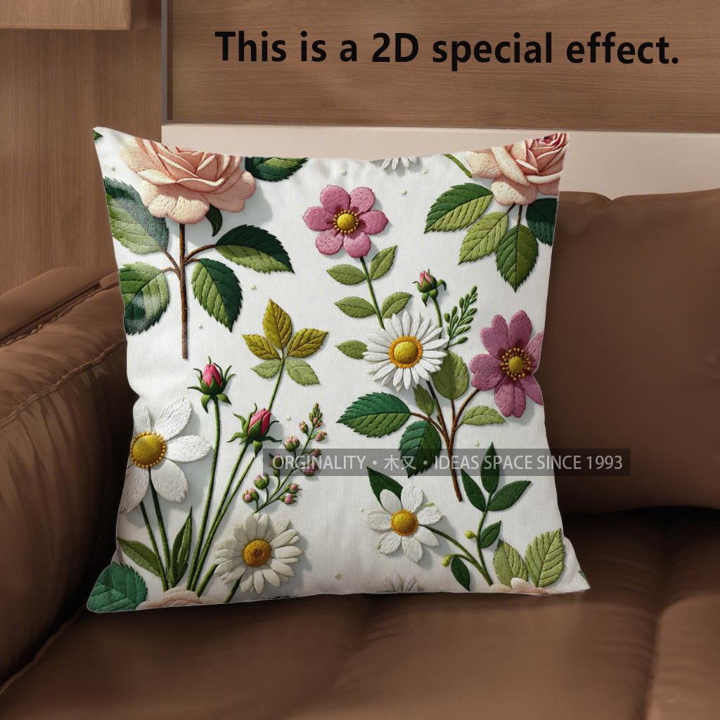 2D Vintage Floral Embossed Print Throw Pillow Covers Pattern Cushion Cover Suitable For Sofa Bedroom Car Pillow Cover