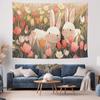 Cute Rabbit Floral Decorative Tapestry Warm and Romantic Bedroom Background Wall Hanging Painting