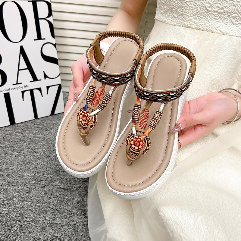 New summer 2025 spring and summer rhinestone casual seaside beach thick-soled slope heel-soled sandals women's comfortable fit