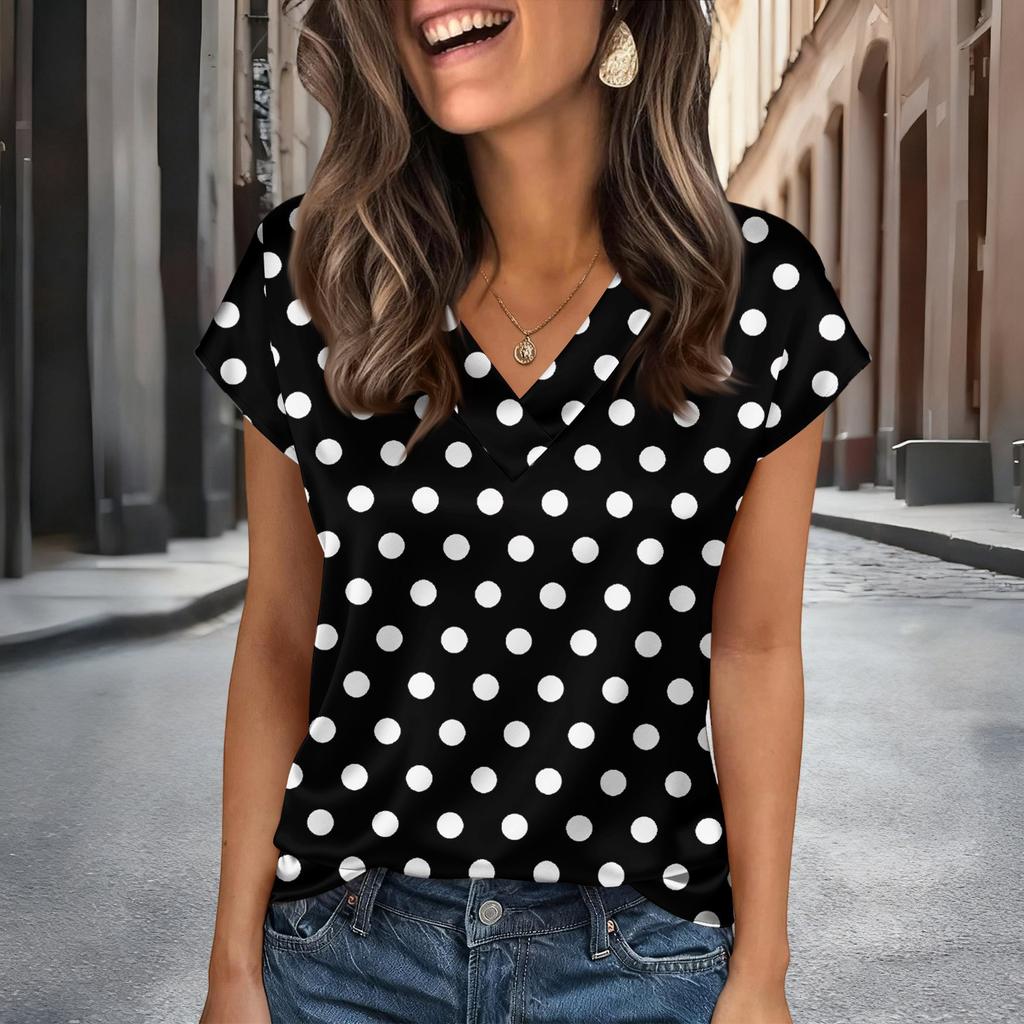 Blusas Femininas de Cetim Manga Curta Camisa com Decote V Looks Business Casual