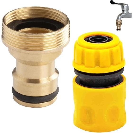Kakalote 2pcs Tap Connector Set, Garden Hose Quick Connector Brass Hose Connectors Pipe Adapter Kitchen Sink Outdoor Tap Connectors Kit(Gold+Yellow) gold+yellow