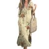 Women's Casual Summer Loose Skirt Slit V-Neck Printed Dress
