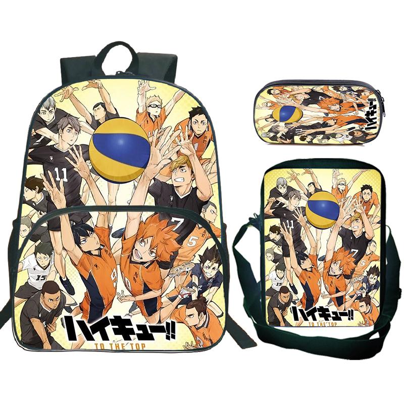 Anime Haikyuu Batoh 3ks Sada Školní Tašky S Taškou Přes Rameno Pouzdro na Tužky Dětské Batohy pro Kluky Dívky Batoh na Notebook Taška na Knihy Dárek