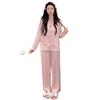 Spring and autumn new simple ice silk acetic acid pajamas women's long-sleeved trousers high-end loungewear suit can be worn outside