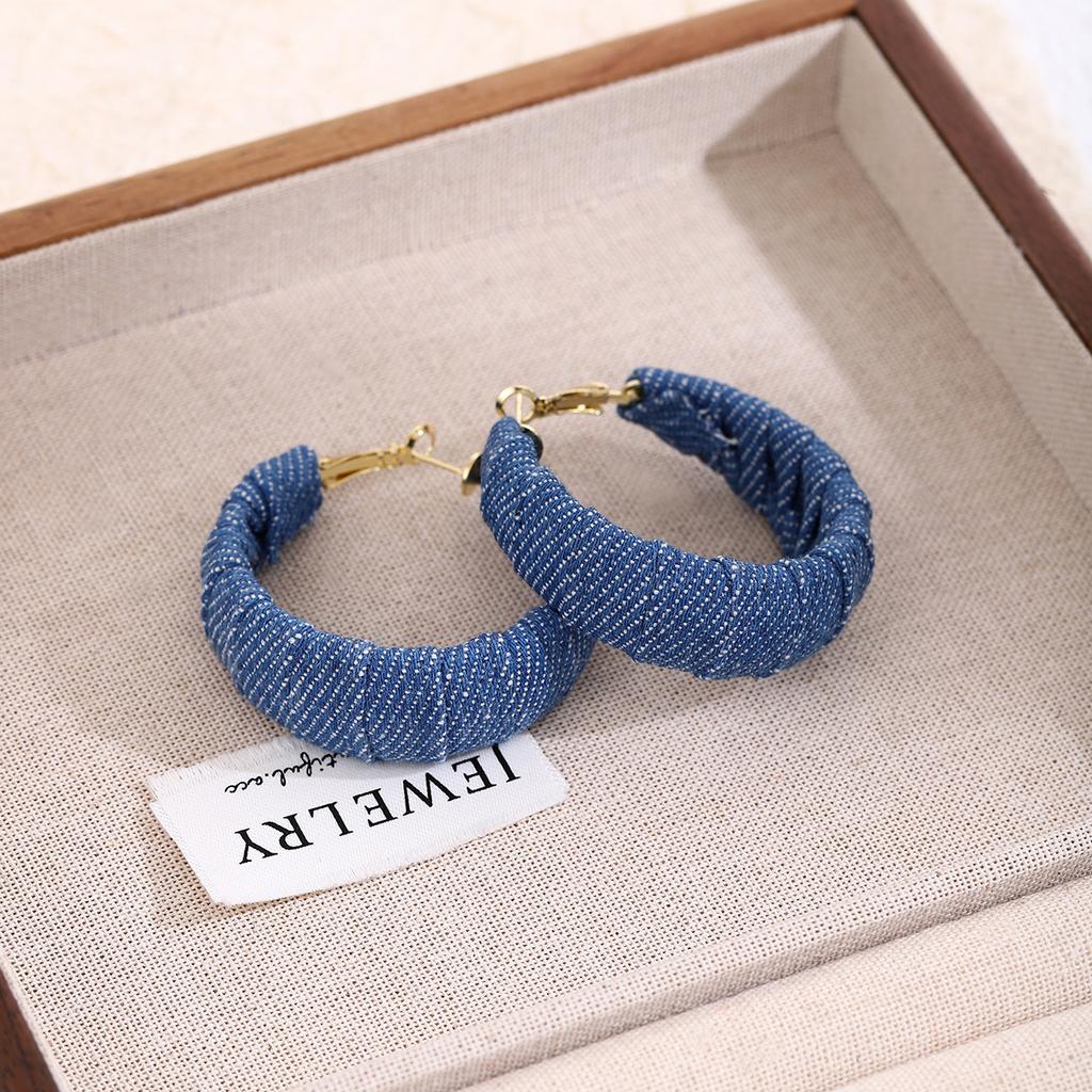 Srebrna Igła Hepburn Niebieskie Dżinsowe Kolczyki Koła, Literackie I Retro Stylu Hong Kongu Wysokiej Klasy Modowe Kolczyki z Charakterem