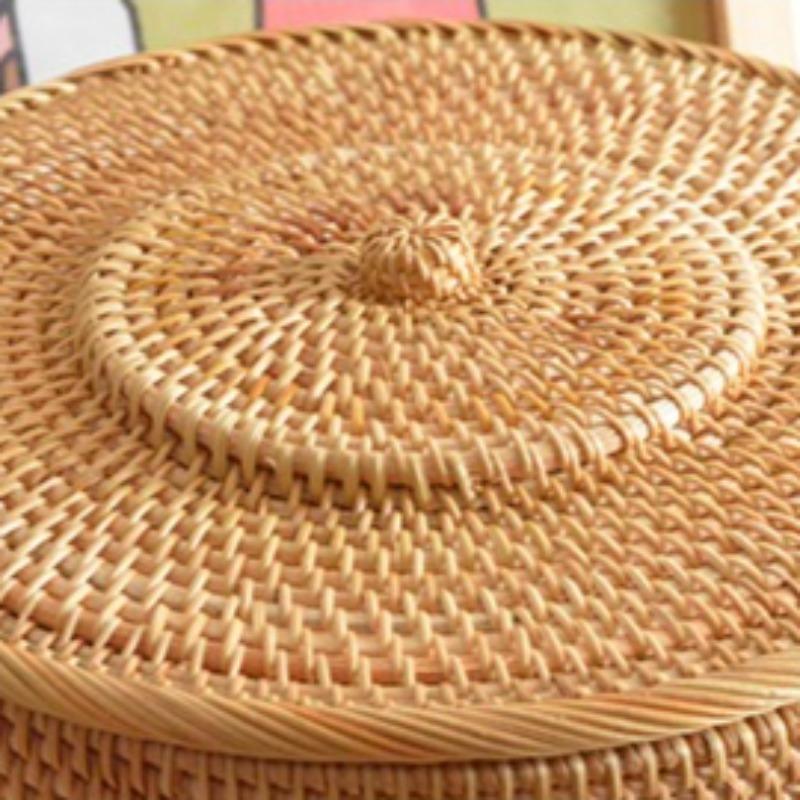 Rattan Storage Box Woven Organizer Boxes Multifunctional Organizing Case Luxury Round Food Cases with Lid Organizers Furniture