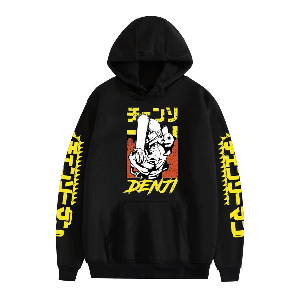 Fashion Chainsaw Man Hoodies Cartoon Printed Sweatshirts Casual Long Sleeve Tops for Men Women XS чёрный