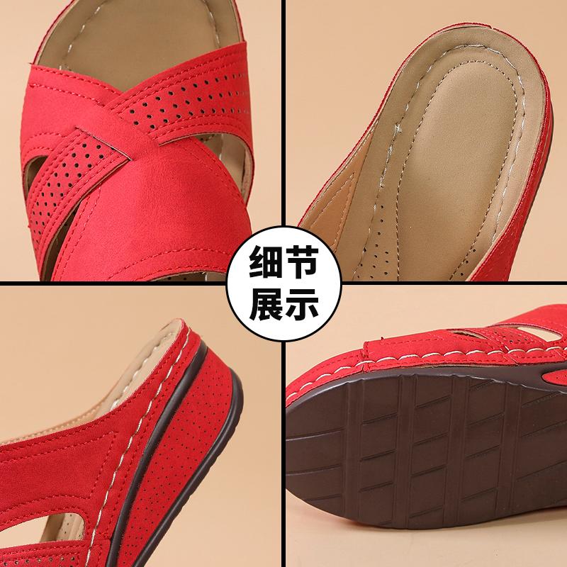 Summer Women Wedges SandalsOpen Toe Sandals Vintage Anti-slip Leather Casual Female Platform Retro Slippers Size 35-43