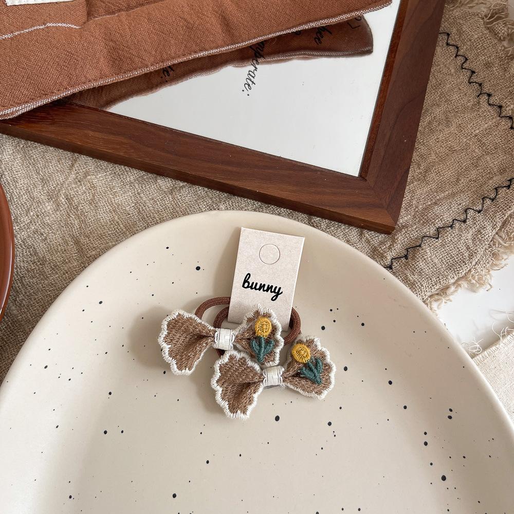 New Coffee-colored Sunflower Mushroom Children's Leather Band Bow with High Elasticity and No Damage To Hair Bands  Ponytail Hair Tie Headwear
