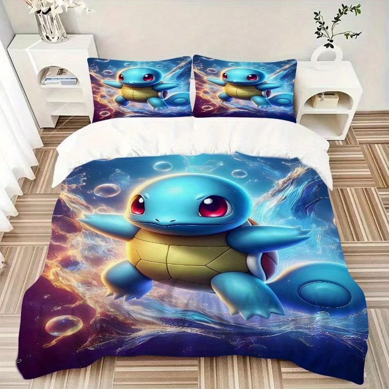 3pcs Squirtle Pokémon Quilt Set Soft and Comfortable Bedroom, Guest Room and Dorm Decor Bedding Set F085