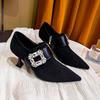 Fashion Women Vulcanized Shoes High Heels Pointed Toe Diamond Buckle Stiletto Heel 2025 New French Style Spring Autumn Women Shoes