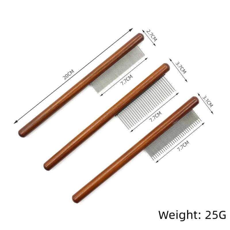 Stainless Steel Pet Hair Remover Comb with Wooden Handle for Cats Dogs Flea Tick Grooming Tool