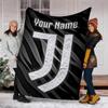1pc Personalized Name Juventus Theme Blanket - Digital Print, Polyester, Cozy for All Seasons, Perfect for Outdoor, and Travel