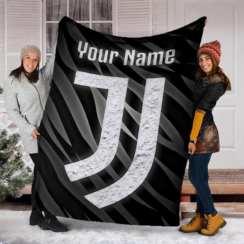 1pc Personalized Name Juventus Theme Blanket - Digital Print, Polyester, Cozy for All Seasons, Perfect for Outdoor, and Travel