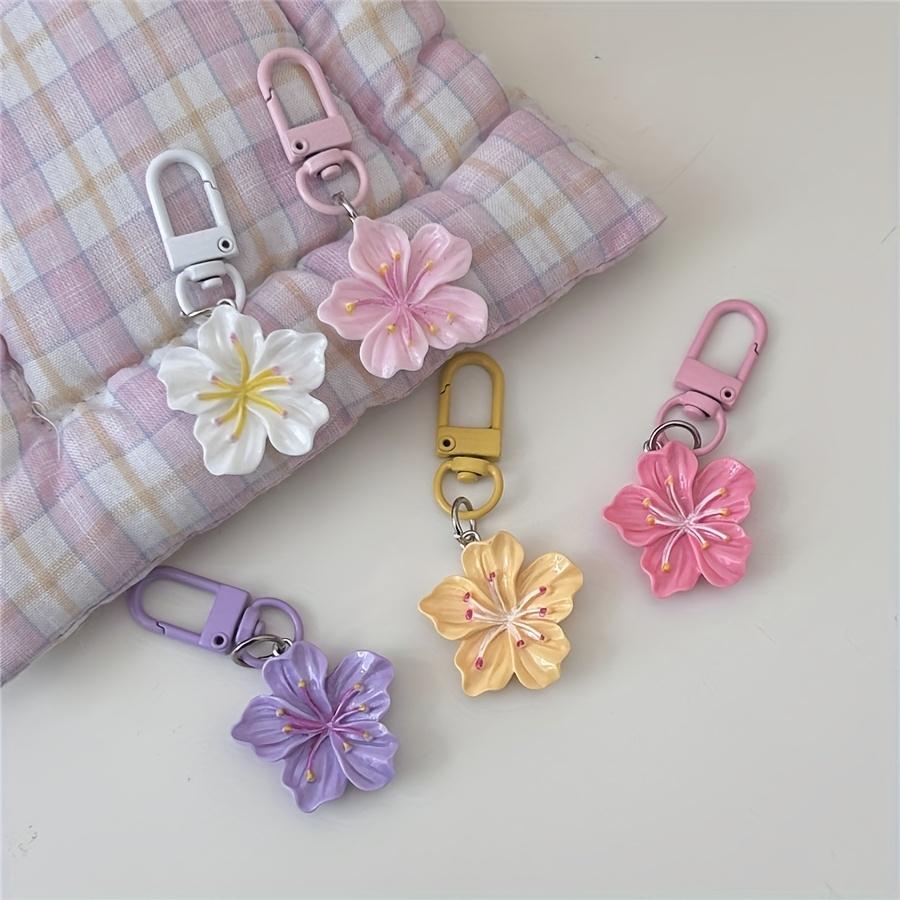 Romantic Cherry Blossom Keychains Sweet Minimalist Floral Charms, Lobster Clasp Gift for Couples and Friends, Decorative Bag Accessories