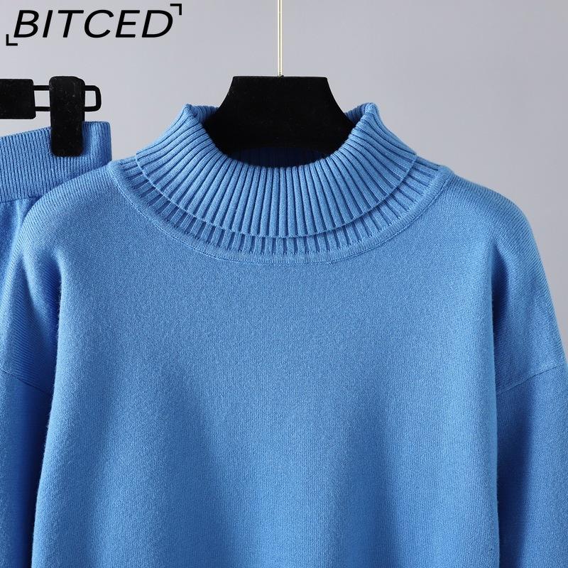 BITCED Fashionable High-neck Suit for Autumn and Winter In Solid Colors Is Versatile and Can Be Worn with A Two-piece Knitted Top and Casual Pants