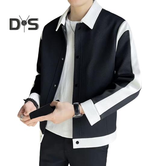 

Мужская куртка с лацканами и длинным рукавом, цветная куртка в стиле пэчворк, пальто с карманами, застежка на пуговицы, повседневная верхняя одежда на весну и осень L чёрный