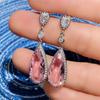 Cao Shi Pink Water Drop Zircon Earrings - Delicate 9x20mm Girly Drops Gift