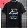 Unisexs Casual Swimmer Graphic Tshirt Black With Dynamic White Swimming Silhouette Design Shortsleeve Crewneck Pure Cotton Tee