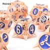 7 Pcs Copper Blue Meteor Hammer Metal Dice Solid Metal Polyhedral Dice Set Suitable for Role-Playing RPG  Board Game Card Game