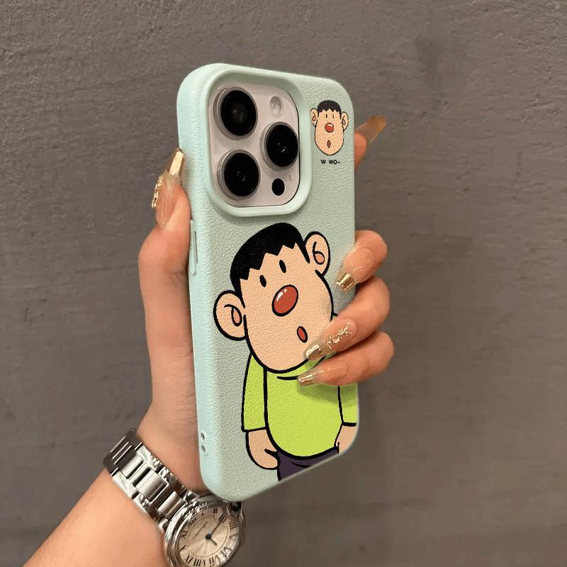 Le Tigre Rond et Rougeaud de Dessin Animé Convient aux Coques de Téléphone Apple 15promax et à l'iPhone16pro avec Texture Litchi