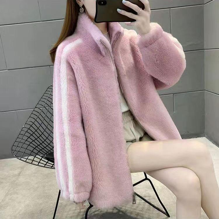 

Новое пальто из искусственной овчины, имитация стрижки овцы, имитация ягнячьей шерсти, женское хлопковое утолщенное пальто из искусственного меха, молодежный воротник-стойка 2XL 135-75kg