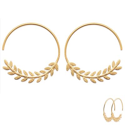[Q3726] - Gold Plated 'Boho' Hoop Earrings (ear of Wheat) - 25 Mm