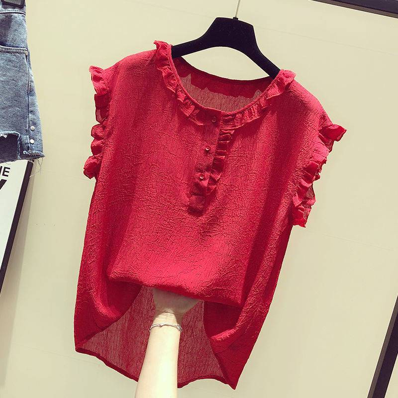 Sladká a krásná šifonová vesta s tílkem s volánem ve tvaru lotosového listu