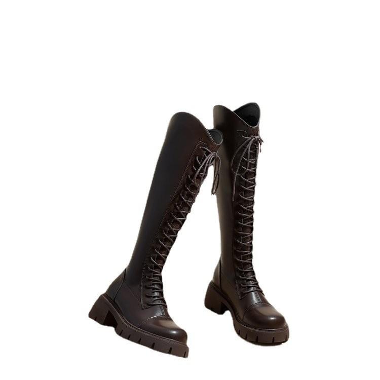 

Long tube boots for women 2026 new autumn and winter bold heel thick soled high tube boots long boots 41 коричневий