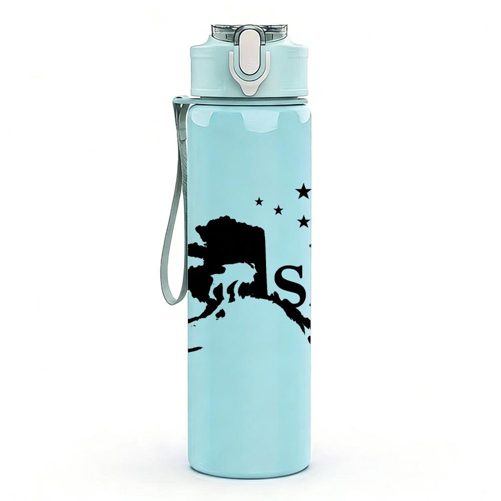 1PC Alaska Mountain Letter Art 750ml Color Plastic Sports Water Bottle Leakproof Flip Straw Lid Suitable for Sports Office Home Use