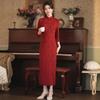 Red national style new Chinese long-sleeved cheongsam improved young women's high-end sense retro slim waist spring and autumn