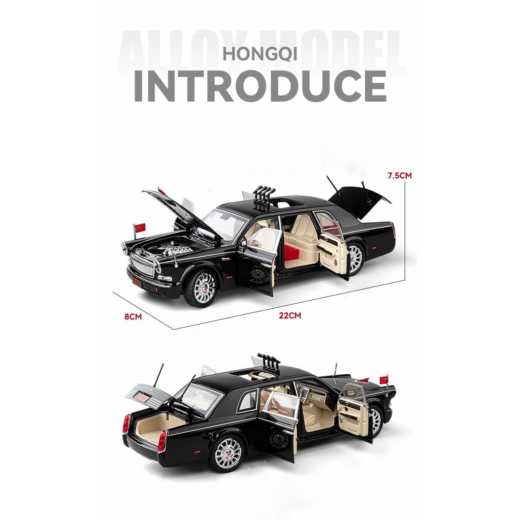 1/24 HONGQI L5 Military Parade Car Alloy Die Cast Toy Car Model Sound and Light Children's Toy Collectibles Birthday Gift