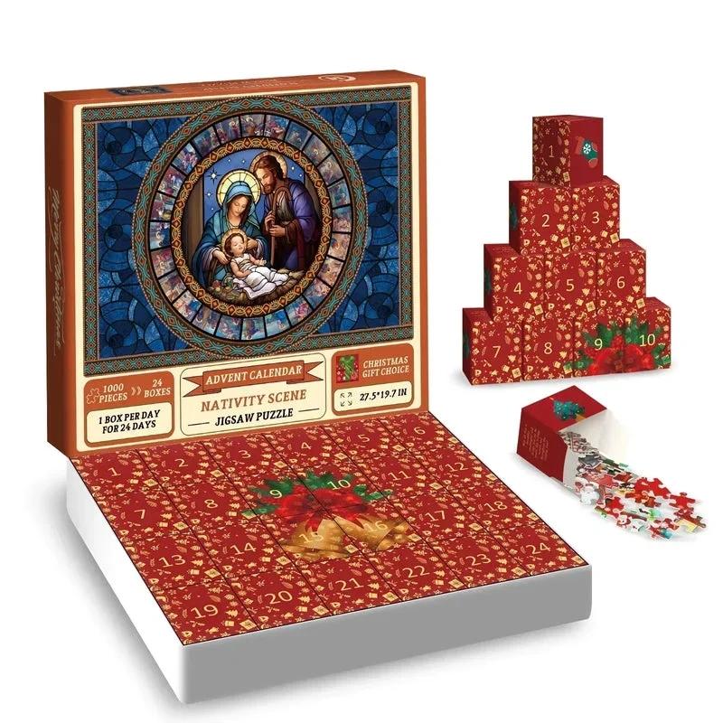 

1000 Pieces Nativity Scene Jigsaw Puzzle Christmas Theme Advent Calendar Puzzle Educational Family Game 28x22x6cm