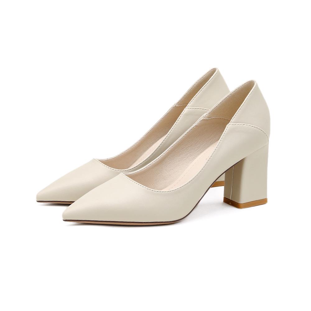 

Women s Fashion Chunky Heel Pointed Toe High Heels 2025 - Shallow Mouth Style 35 бежевий