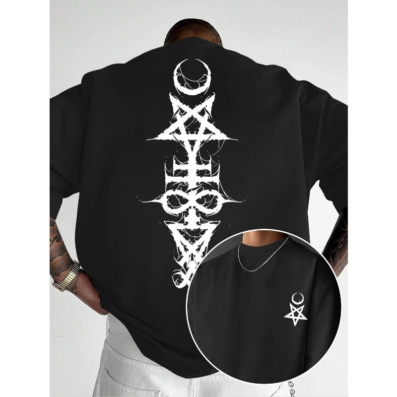 European Size Men's Dark Occult T-Shirt with Spell Chants & Wizard Rune Print - Loose Fit Casual Summer Tee Suitable for Daily Wear & Gothic Outfits
