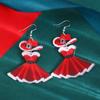 Cross-Border Christmas Carnival Acrylic Dangle Earrings - Festive Red Dress Hat Design for Women