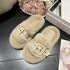Thick-bottomed fluffy slippers for women to wear outside autumn and winter new versatile fairy wind belt buckle cotton mop