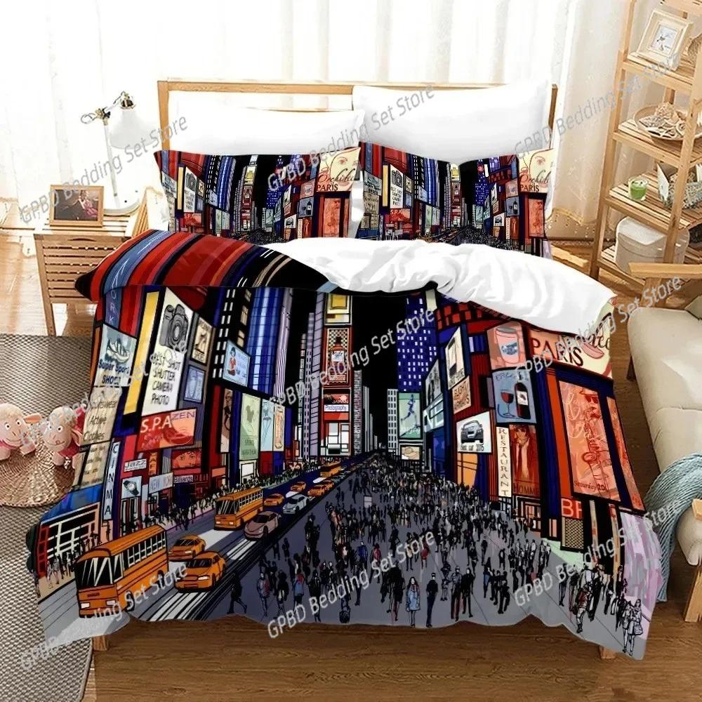 3D Print New York City Night View Beding Set 3D Printed Suitable for Bedrom Soft Duvet Cover Set With Pilowcases Children Kids Home Textile