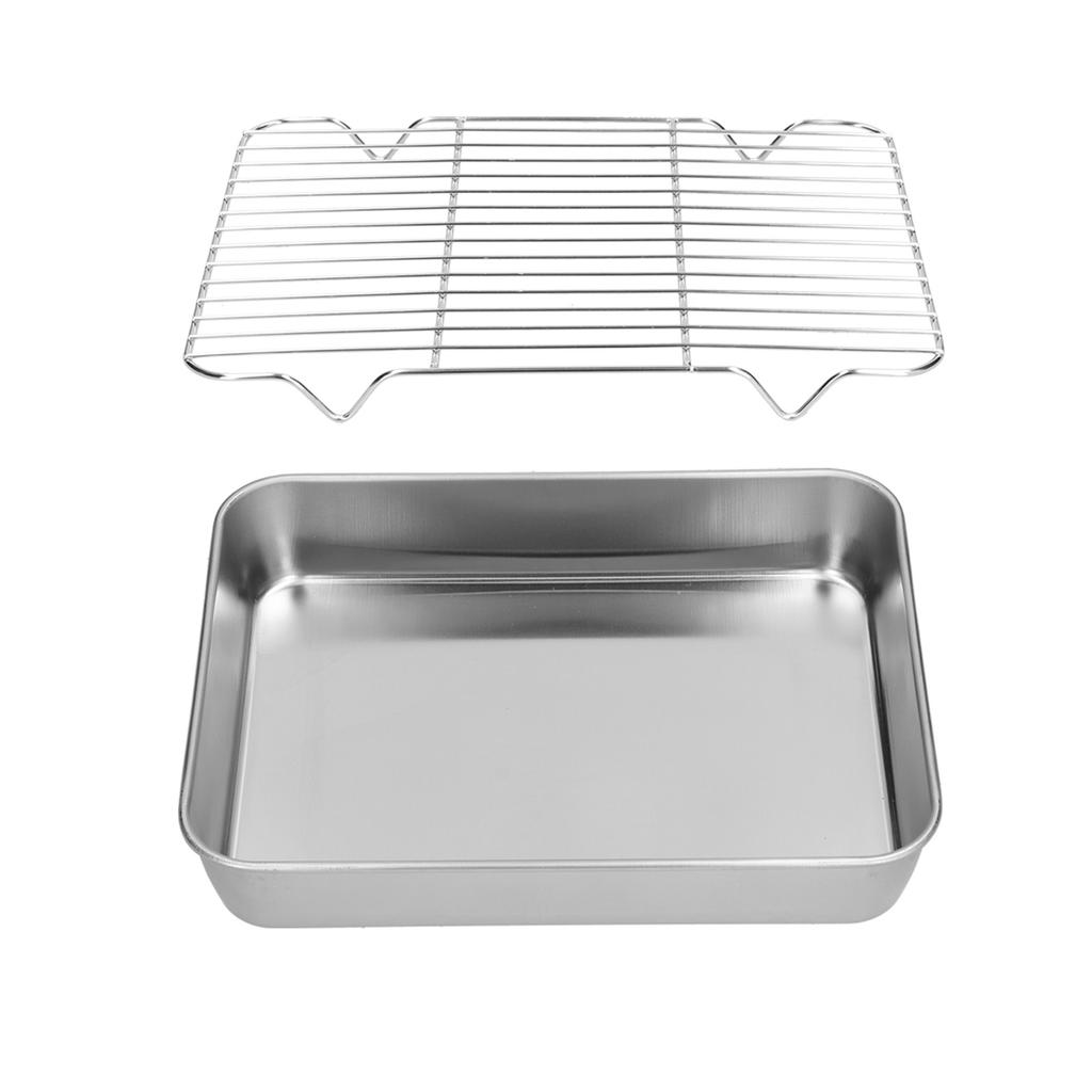 Roasting Pan and Rack Set Stainless Steel Easy Clean Rectangular Roaster with Rack for Cooking Baking23.5x17.5x5cm